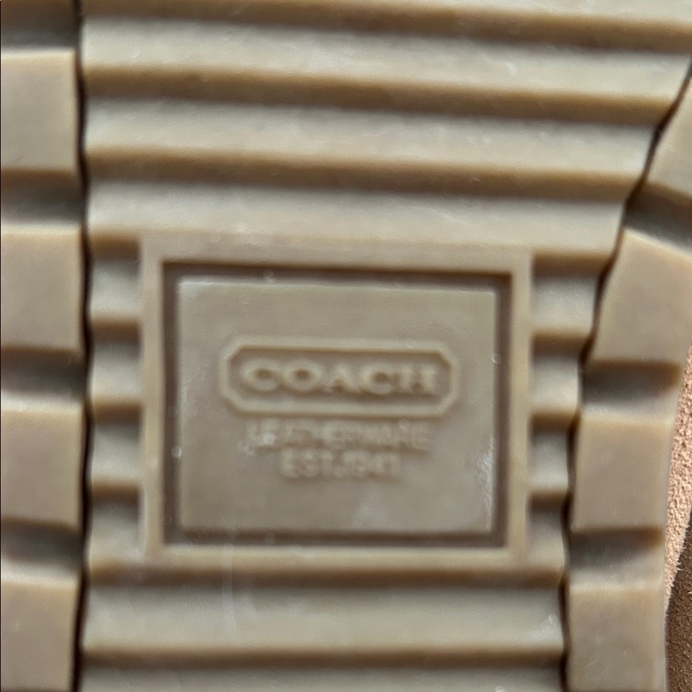 Coach Tan Boots with Multicolor Knit Cuffs - Picture 2 of 5